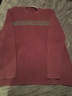 Vintage Dkny Ribbed Crewneck Sweater in Deep Burgundy with Logo